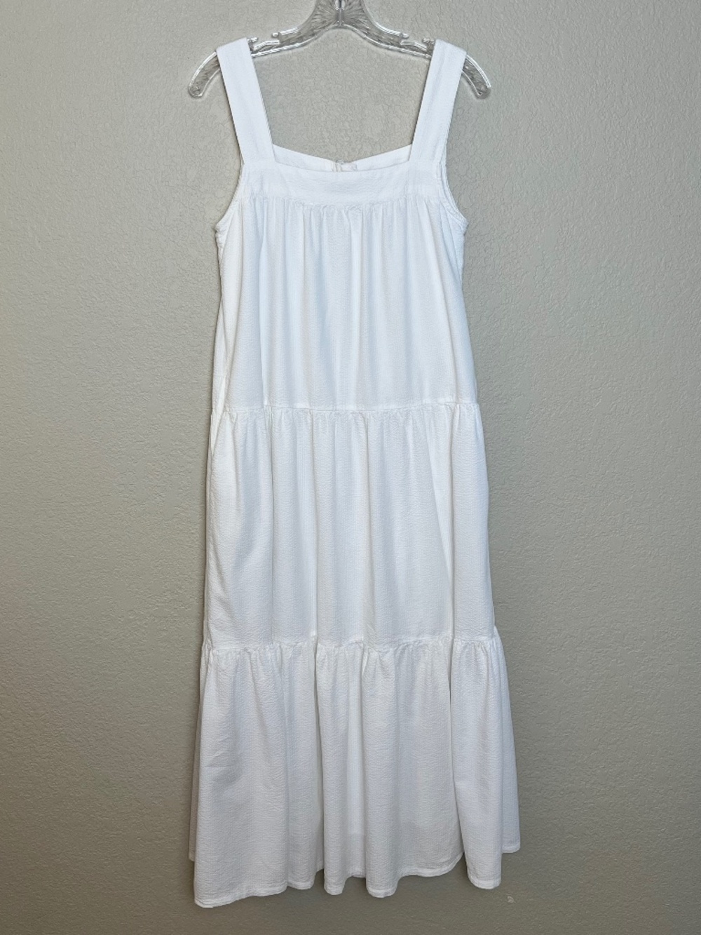 Faherty Marina Tiered Midi Seersucker White Sleeveless Dress Small - Picture 7 of 14